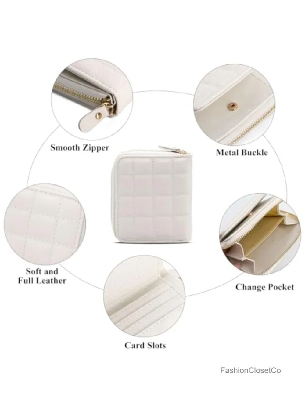 Bifold Accordion Quilted Leather Wallet Card Holder with Zipper